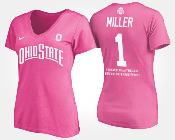 Ohio State Buckeyes Braxton Miller Women's #1 Pink With Message College Football T-Shirt 2404GIIR5